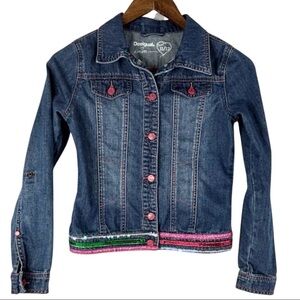 Desigual Girls Sequin & Geometric Design Detailed Denim Jean Jacket sz 11/12